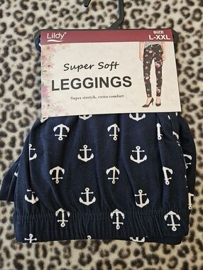 Lildy Printed Super Soft Leggings, Size L-XXL, Brand New (Navy and White Anchor)